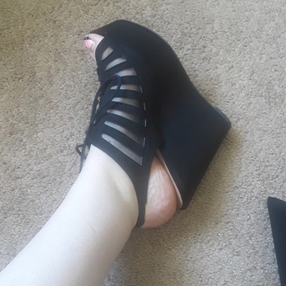 Black Lace-Up Wedges - Picture 2 of 4
